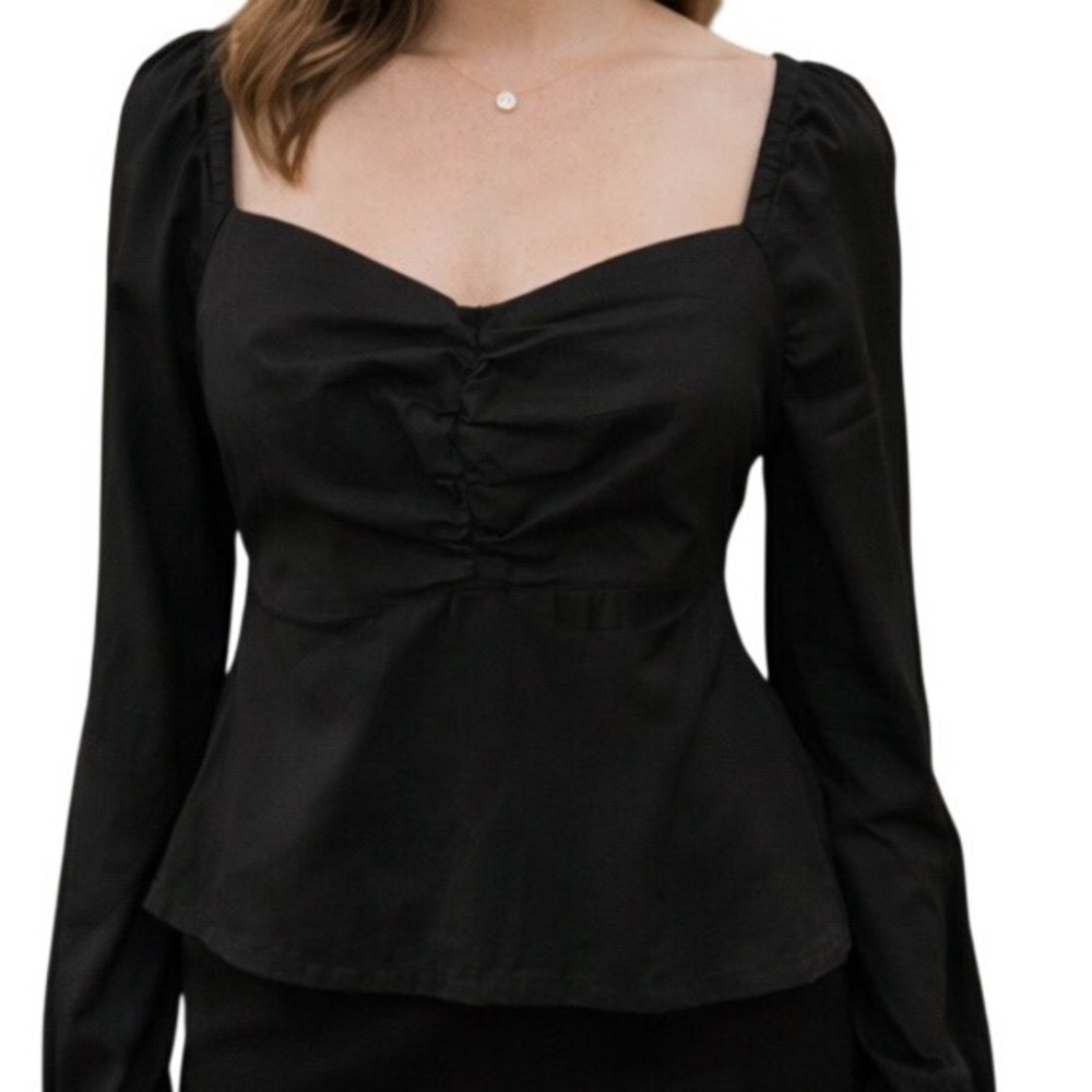 J. Crew Ruched Top Long Sleeve Sweetheart Elegant Chic Pullover Top Black Size 8